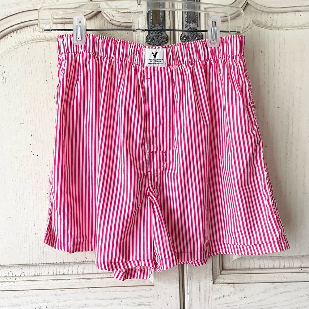 American Eagle Pink & White Striped Boxer Shorts